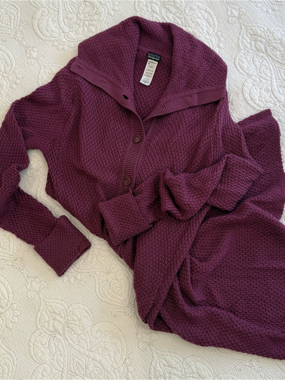 Patagonia Textured 100% Merino Wool Mulberry Long Button Down  Cardigan Sz XL - Picture 4 of 8
